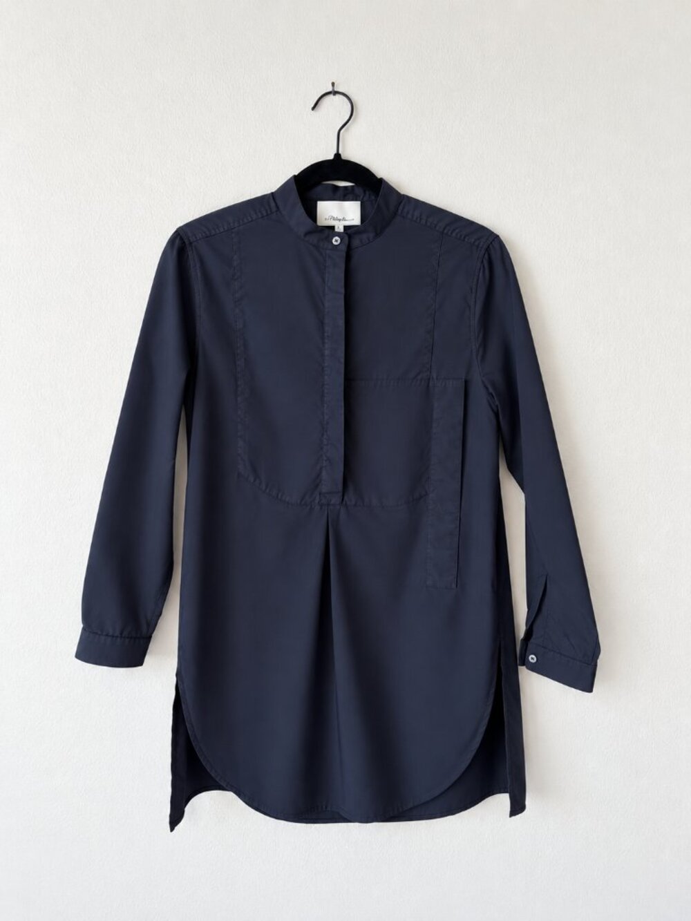 3.1 Phillip Lim Navy Cotton Poplin Band Collar Tunic Shirt Size S (0)